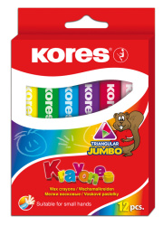 Voskové pastelky trojhranné Kores -  12 barev / Jumbo