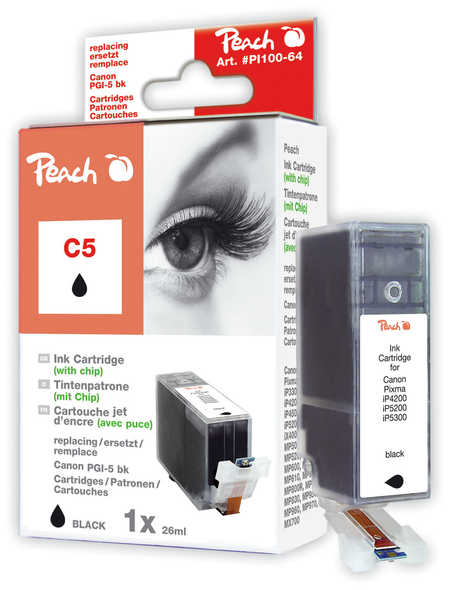 PEACH Canon C5, black, s čipem,PGI-5 bk, iP4200