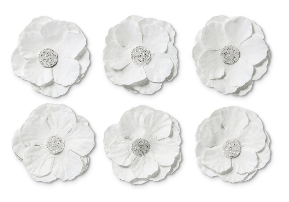 Papírové květiny samolepicí Clematis bílá, 6ks
